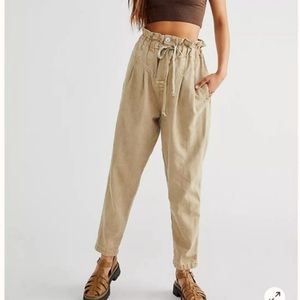 Free People Margate Khaki Tan Pleated Pull-On Trouser Pants